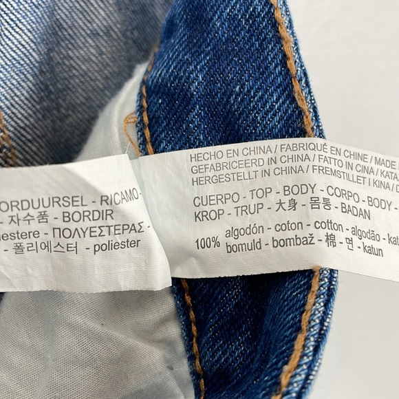 Stradivarius Denim Embroidered Skirt Womens 10 Button Down Front 2 Pocket Mini - Picture 7 of 9